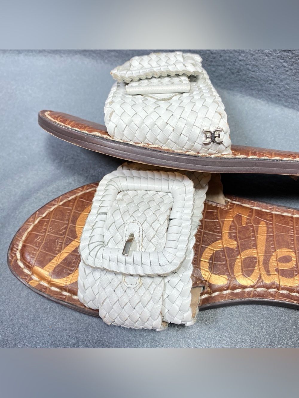 Sam Edelman-Gabriela White Woven Leather Flats Sandals w/Buckle Women’s Sz 9.5 M - Picture 12 of 16